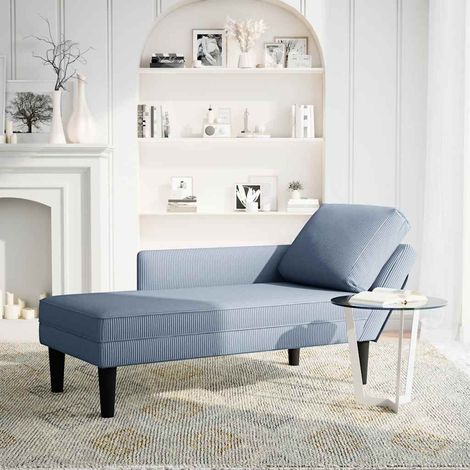 Chaise longue,Bain de soleil,Transat avec coussin bleu tissu en velours côtelé CFW85329 (1/5)