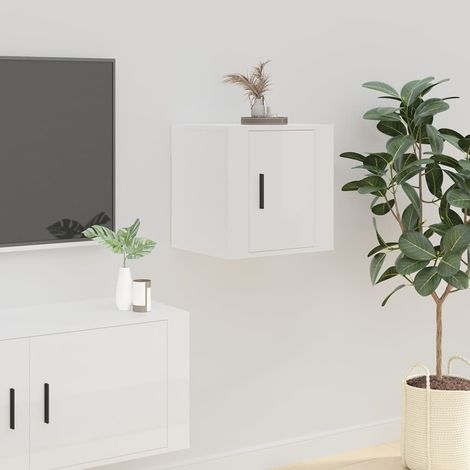 Meuble TV mural, Banc TV, Meuble TV suspendu, Lowboard Blanc brillant 40x34,5x40 cm YHJ17156 (1/5)