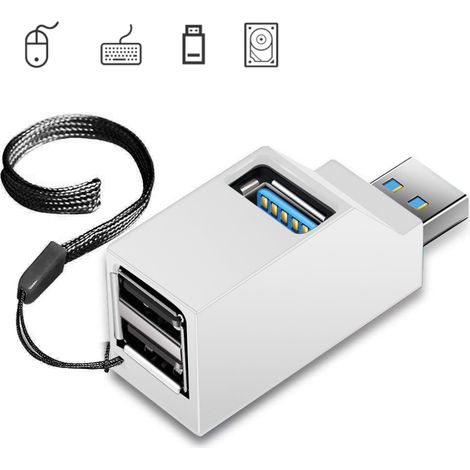 Hub USB 3.0 ad alta velocità con 3 porte indipendenti per espandere la connettività, offrendo stabilità e sicurezza per PC, laptop e Mac.