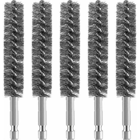 5pcs Brosse MéTallique de Brosse D'AléSage D'Acier Inoxydable pour la Brosse MéTallique de Nettoyage de Perceuse Brosse D'Acier Inoxydable avec la PoignéE de Tige Hexagonale,pour le métal et la pierre (1/4)