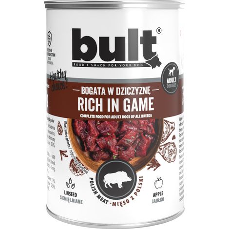 Alimento húmedo para perros Bult sabor venado, lata de 400 g. Completo. (1/2)