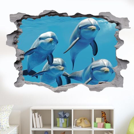Stickers Muraux 3D Sous la Mer Décoration Murale 3D en Forme de Dauphins Stikers Murals en Vinyle à Décoller et à Coller pour la Maison Autocollants Décoratifs (1/5)