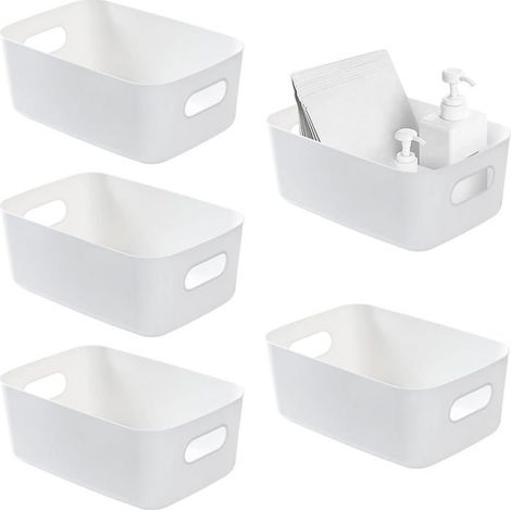Große, 5-teilige Aufbewahrungsboxen aus Kunststoff, schiebbar, für Küche, Schränke, Büro (Weiß)