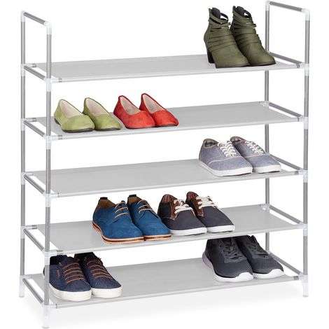 2x Scarpiera Salvaspazio XL Ingresso, con Rivestimento in Tessuto non Tessuto, 5 Ripiani per 20 Paia di Scarpe, Bianco