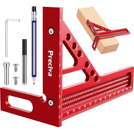 3D Carpenter's Square with Pencil, Multi-Angle Aluminum Carpentry Square 22.5-90° with Positioning Aid, Multifunctional Measuring Ruler for Woodworking Engineer (1/5)