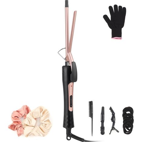 Curling Iron Small Curling Iron, Ultra-Fine Curling Iron 9mm Ceramic Curling Iron 180/230°C Ceramic Coating Fast Heating Small Curl/Curly Hair Afro (1/5)