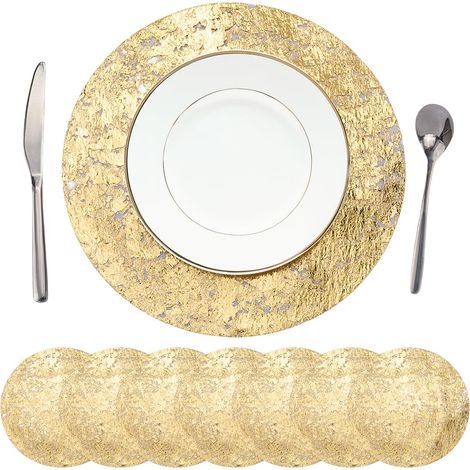 Lot de 16 Sets de Table Ronds en Feuille d'Or à Paillettes 33cm, Maille Pressée, Luxe (1/4)
