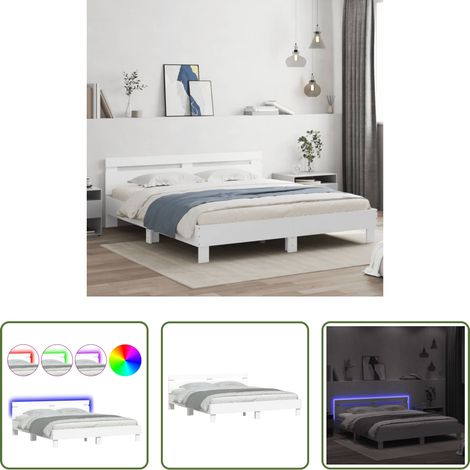 vidaXL RGB-LED -  Bettgestell mit Kopfteil und LED-Beleuchtung Weiß 160x200 cm (1/5)