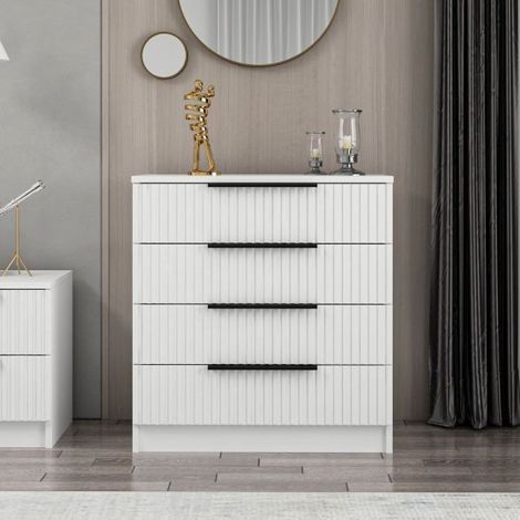 Cassettiera con 4 cassetti colore bianco effetto cannettato 72x42x77H cm - Wilmy