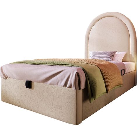 Lit enfant rembourré 90 x 200 cm beige avec matelas 7 zones, coffre hydraulique et tête de lit douce pour chambre, CHICFURN (1/5)
