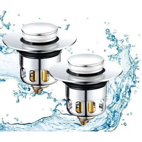 2 Pièces 4 Joints Bonde de Lavabo Pop-Up Universel Bonde Lavabo Filtre de Vidange Anti-Bloqué Bouchon d'évier Bouchon Lavabo Flitre Cheveux Anti-Odeu (1/4)