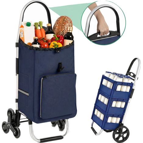 Carrito de la compra, estructura de aluminio, fácil de maniobrar, azul (1/2)