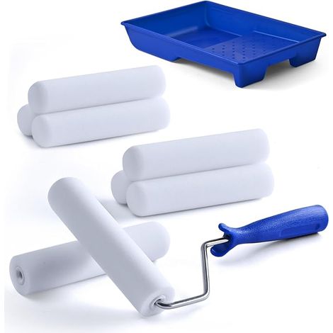 Lot de 8 Rouleaux de Peinture avec Bac à Peinture, Mini Petit Rouleau à Peinture avec Poignée en Mousse pour Peinture Mur (15cm) (1/5)