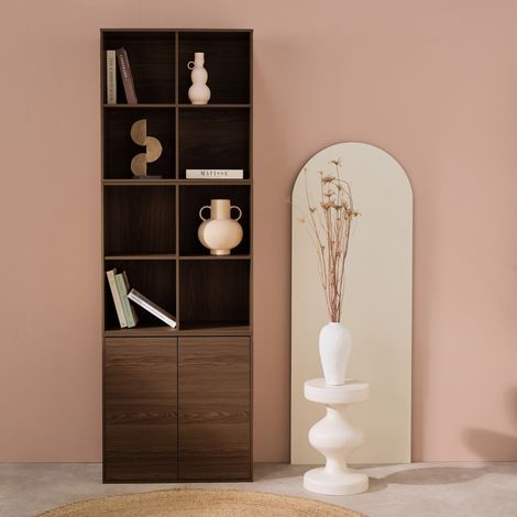 Etagère. bibliothèque modulable décor bois noyer 3 éléments - 2 portes 8 niches L 70 x P 35 x H 210cm - Kompo (1/5)