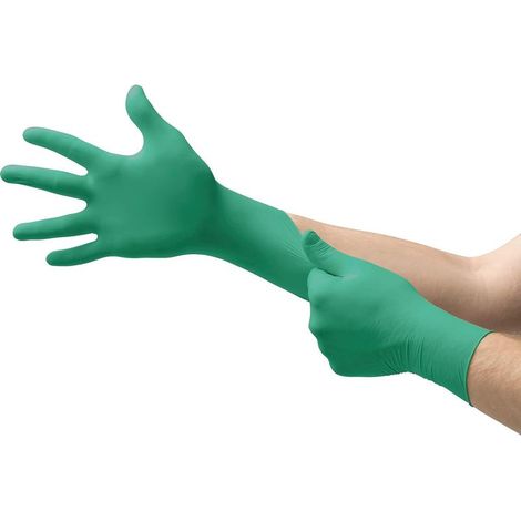 Disposable nitrile gloves, powder-free, high chemical and mechanical protection, food contact, industrial safety, latex-free, green, size M (100 gloves) (1/5)