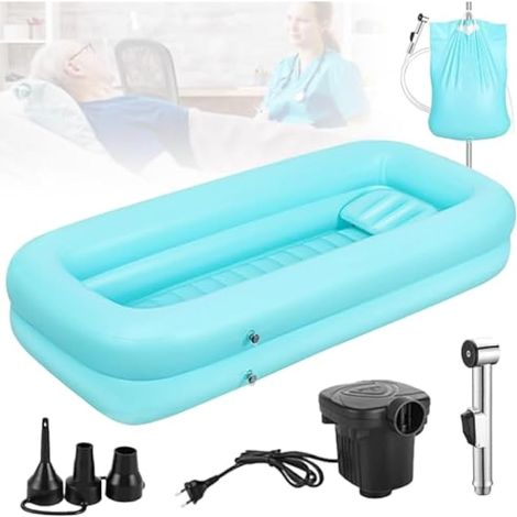 Kit de Baignoire Médicale Gonflable, Système de Douche Portable avec Pompe à Air électrique et Sac à Eau (1/5)