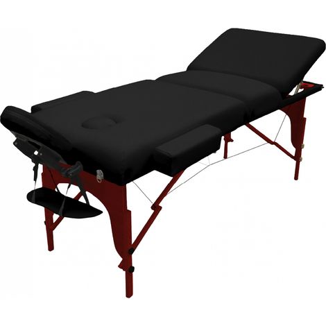 Table de massage 15 cm pliante 3 zones en bois foncé avec panneau Reiki + Accessoires et housse de transport - Noir - Vivezen