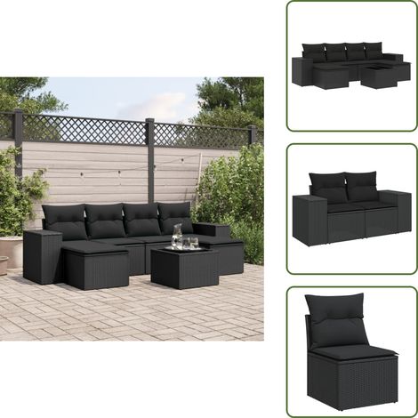 Poltrona da giardino - vidaXL Set Divani da Giardino con Cuscini 7pz Nero Polyrattan - Tavolo da giardino