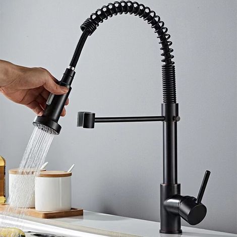 Ausziehbarer Küchenmischer, 360° schwenkbarer Brausekopf, einläufiger Messing-Spültischarmatur