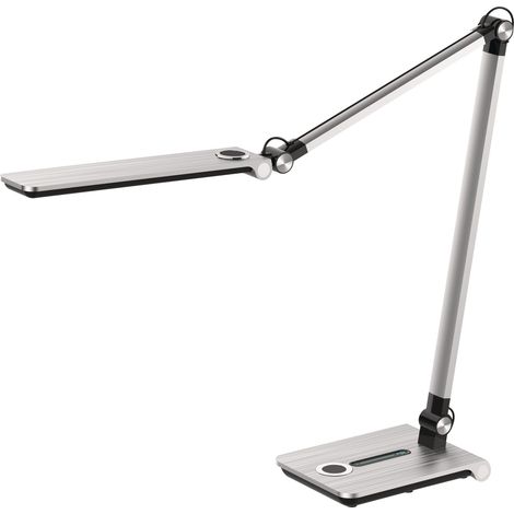 Lampada da scrivania Wave argento, altezza massima 760 mm, base con LED