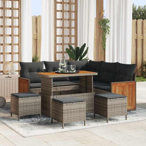 Salon de Jardin Modulaire en Polyrotin Gris - Ensemble Canapé Extérieur 9 Pièces avec Coussins - PANGIVO (1/5)