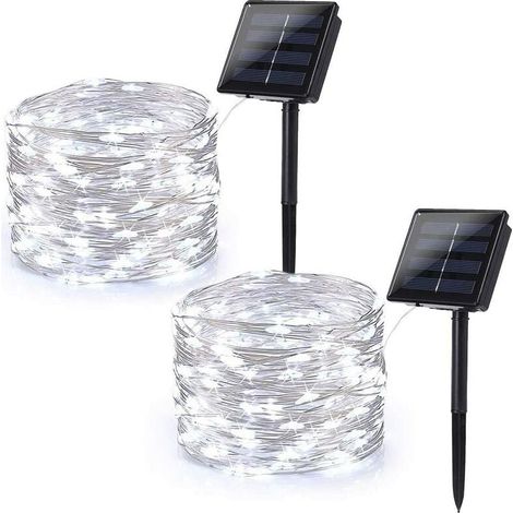 22m 200 lumières 8 fonctions lumière blanche fil de cuivre solaire guirlandes lumineuses solaires décoratives lumières de noël pour la fête de l'arbre de jardin,pour extérieur, jardin, cour (1/5)