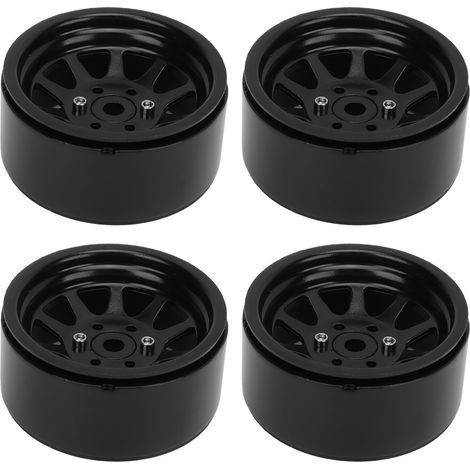 4PCS Jantes de Roues RC en Alliage de Zinc Acier Universelles 1,9 Pouces 10 Rayons Moyeux pour Voiture Crawler Axial SCX10 II III Noir (1/5)