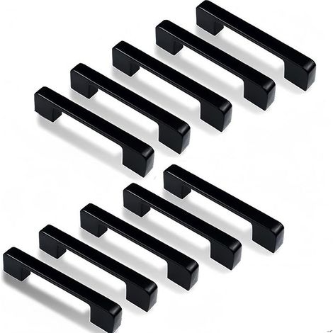 10 pcs Poignee de Meuble Cuisine Noir , Poignée Meubles Entraxe 96mm, Poignet Carrée de Porte d'Armoire Moderne pour Tiroirs, Armoires, Placards, Bureaux (1/4)