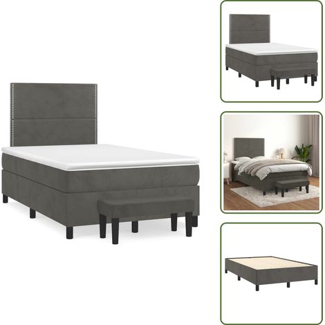 Letto con materasso a molle insacchettato - vidaXL Giroletto a Molle con Materasso Grigio Scuro 120x190 cm Velluto - Letto con velluto