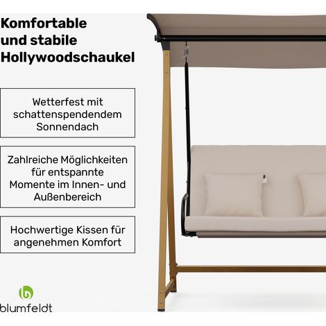 Blumfeldt Hängesessel für Zwei - Gartenmöbel mit anpassbarem Verdeck, verstellbaren Sitzpositionen, dickem Polster - hochbelastbar bis 160 kg, robuste, langlebige, korrosionsoptimierte Materialien