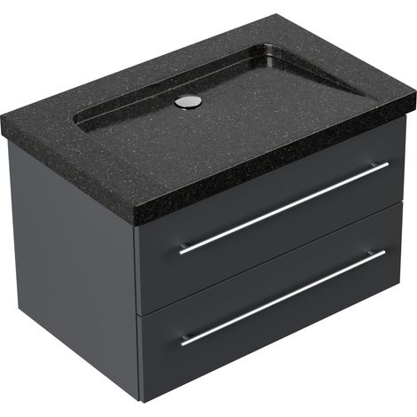 Badmöbel Granit Galaxy Black Damo 75 cm ohne Hahnloch SoftClose grafit (1/5)