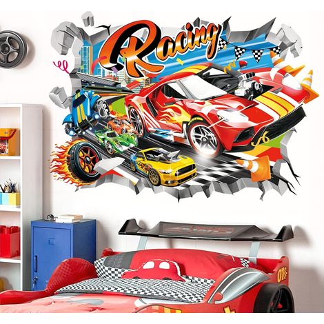 Sticker Muraux 3D Voiture de Course Autocollant Mural Véhicules (1/5)
