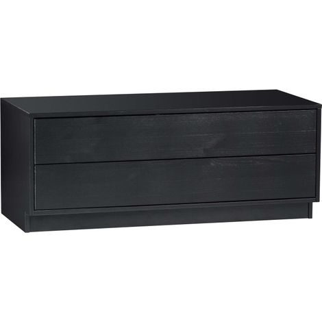 Meuble TV 40,30x100cm en bois massif noir 2 tiroirs TOLEDE (1/5)