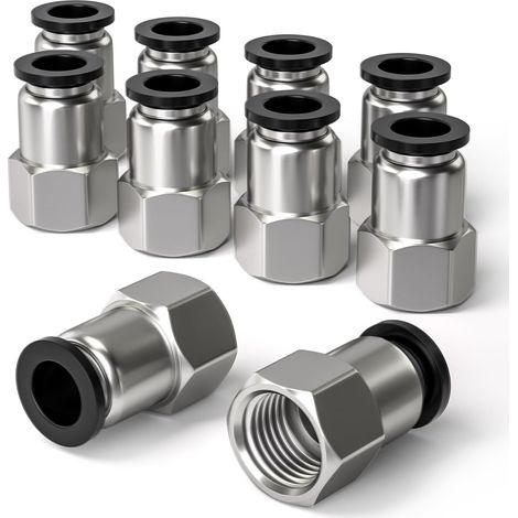 10 Pcs 8mm diamètre extérieur du manchon de carte x 1/4 "BSP femelle traversant raccord pneumatique Push-in, PCF8-02 adaptateur de ligne d'air à libération rapide (1/4)