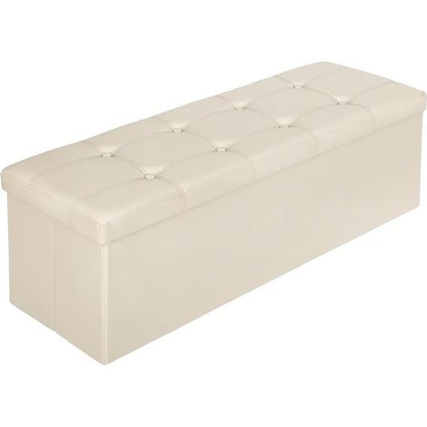 Banc coffre de rangement pliable : élégance et fonctionnalité aspect cuir beige, dimensions 110x38x38cm. (1/4)
