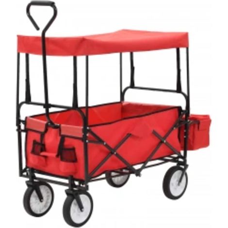 Chariot à main pliable avec toit, acier et tissu Oxford 600D, rouge, charge 75 kg - PANGIVO (1/5)