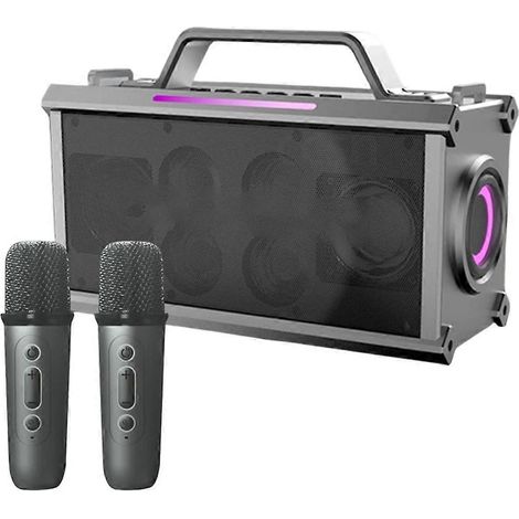 Enceinte Bluetooth sans fil avec 2 microphones, caisson de basses portable haute puissance pour l'extérieur et système de karaoké domestique à volume élevé (1/5)