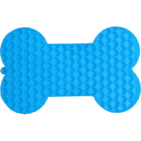 Tapis d'alimentation lente pour animaux de compagnie, tapis de léchage en Silicone Flexible en forme d'os pour empêcher le glissement, bleu d'intérieur (1/5)