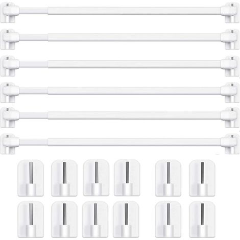 6 Tringles à Rideau en Métalliques Extensibles et Réglables - Sans Perçage, pour Fenêtres et Armoires - Barres de Tension avec Crochets Adhésifs Puissants (Blanc) (6 PCS-40-70cm) (1/5)