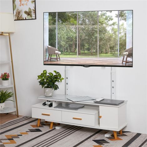 Unho – Support TV universel 32-100 pouces – Hauteur réglable 120,5-150,5 cm – Charge max 40kg – VESA 800x400mm – Blanc (1/5)