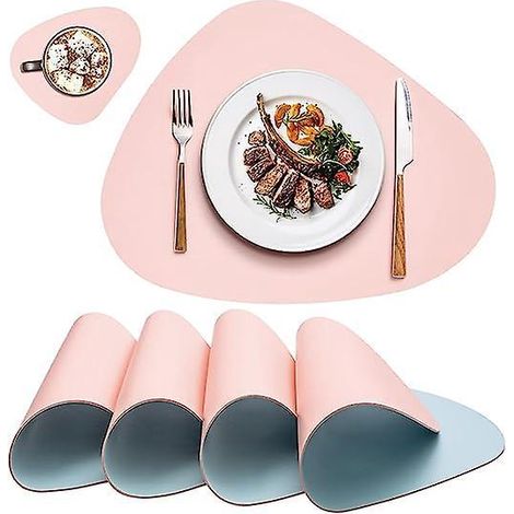 set De Table Lavable Triangulaire (rose), Ensemble De Vaisselle, Ensemble De Table De Napperon Impermable Antidrapant En Cuir Double Face (1/5)