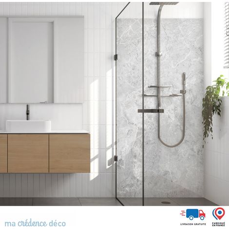 Panneau de douche : Marbre de Seravezza 1 - Couleur Gris clair - Alu composite - 90 - 245 (1/3)