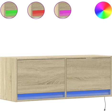 Mobile TV  Armadietto TV  Mobile Porta TV a Parete con Luci LED Rovere Sonoma 100x31x35 cm (1/5)