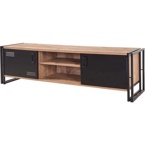 Cotecosy – Meuble TV 100% mélaminé pin atlantique noir – Dimensions 180x50x45 cm – Épaisseur 18 mm – Fixation murale – Rangement pratique (1/5)