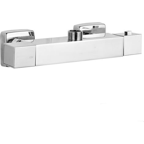 Shower thermostat, chrome-plated, brass shower thermostat with 38 °C safety button, thermostat with anti-scald function, bathroom shower mixer with water saving function (1/5)
