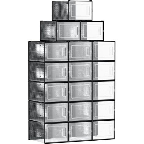 Songmics – Lot de 18 boîtes à chaussures transparentes – Empilables jusqu'à pointure 46 – Dimensions 35 x 25,2 x 19 cm – Trous d’aération anti-odeurs (1/5)