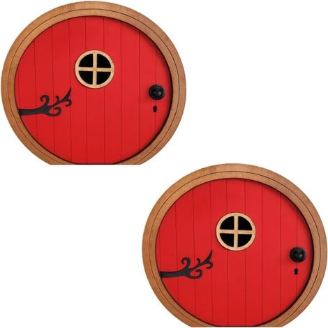 Set di 2 porte fatate rosse per albero, sculture da giardino, decorazioni per prato e tronco, mini porta da fiaba, regalo