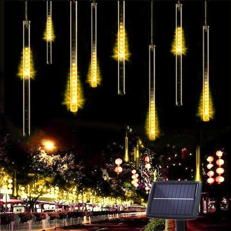 MINKUROW 10 Röhren 30 cm 360 LED Solar Meteor Regenlichter, Lichterketten Wasserdichtes Weihnachtslicht für Weihnachten, Hochzeit, Party, Garten, Baumdekoration (Warmweiß) (1/5)