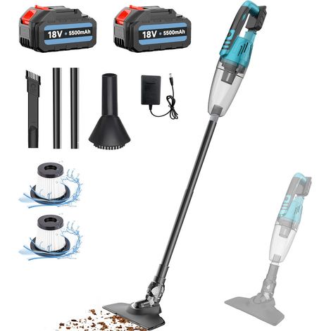 Aspirapolvere verticale, aspirapolvere a batteria 3 in 1, potente aspirapolvere da 10KPA, aspirapolvere per pavimenti, peli di animali, 2 filtri HEPA + 2 batterie 5,5A, compatibile con batteria Makita (1/5)