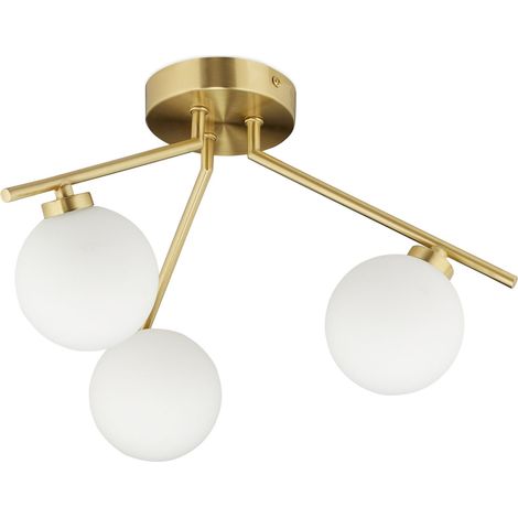 Lampada da soffitto a tre sfere con luce soffusa, stile contemporaneo, soggiorno, camera da letto, 40 x 40 x 20 cm, in ferro dorato, 130008141